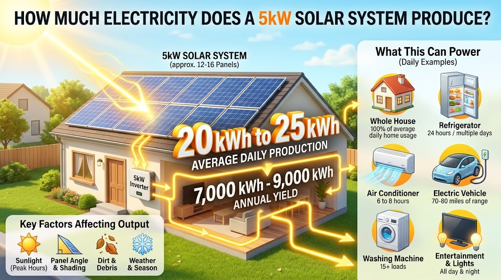 How Much Electricity Does a 5kW Solar System Produce?